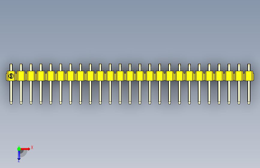 彩色公排针 100mil 2.54mm 系列-DS1022_yellow_1x25p_100mil_TypeD_rev1.0 俯视图