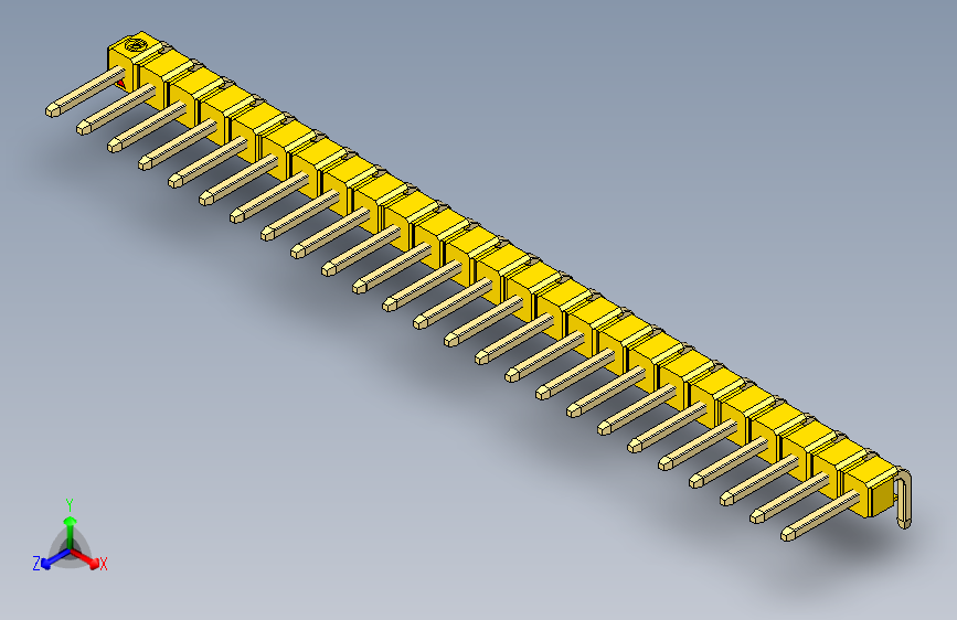 彩色公排针 100mil 2.54mm 系列-DS1022_yellow_1x25p_100mil_TypeD_rev1.0 主视图