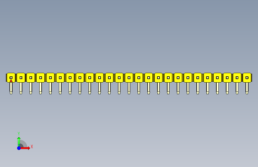 彩色公排针 100mil 2.54mm 系列-DS1022_yellow_1x25p_100mil_TypeD_rev1.0 正面视图