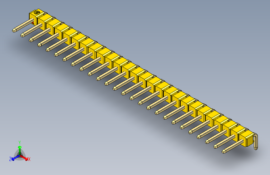彩色公排针 100mil 2.54mm 系列-DS1022_yellow_1x26p_100mil_TypeD_rev1.0