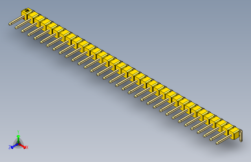彩色公排针 100mil 2.54mm 系列-DS1022_yellow_1x34p_100mil_TypeD_rev1.0