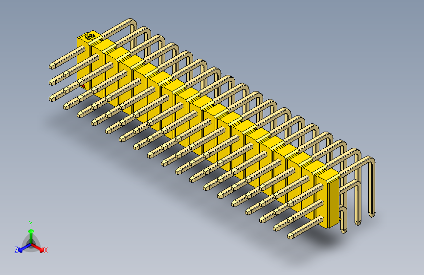 彩色公排针 100mil 2.54mm 系列-DS1022_yellow_3x18p_100mil_TypeD_rev1.0 主视图