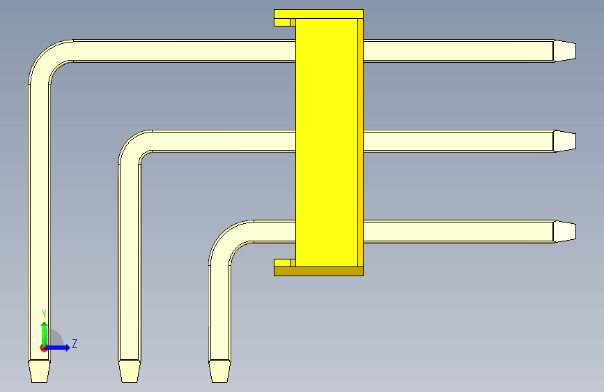彩色公排针 100mil 2.54mm 系列-DS1022_yellow_3x18p_100mil_TypeD_rev1.0 左侧视图