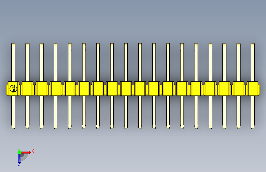 彩色公排针 100mil 2.54mm 系列-DS1022_yellow_3x18p_100mil_TypeD_rev1.0 俯视图