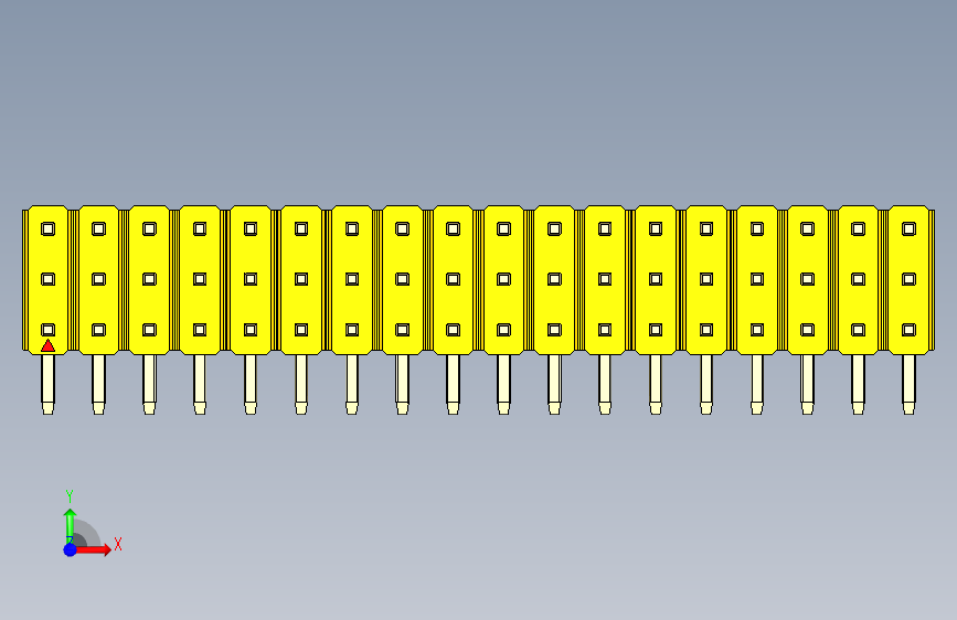 彩色公排针 100mil 2.54mm 系列-DS1022_yellow_3x18p_100mil_TypeD_rev1.0 正面视图