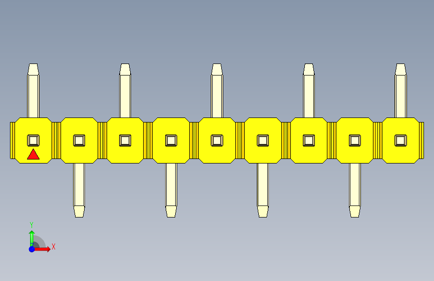 彩色公排针 100mil 2.54mm 系列-DS1022_yellow_09p_100mil_Type_SMT_R1_rev1.0 正面视图