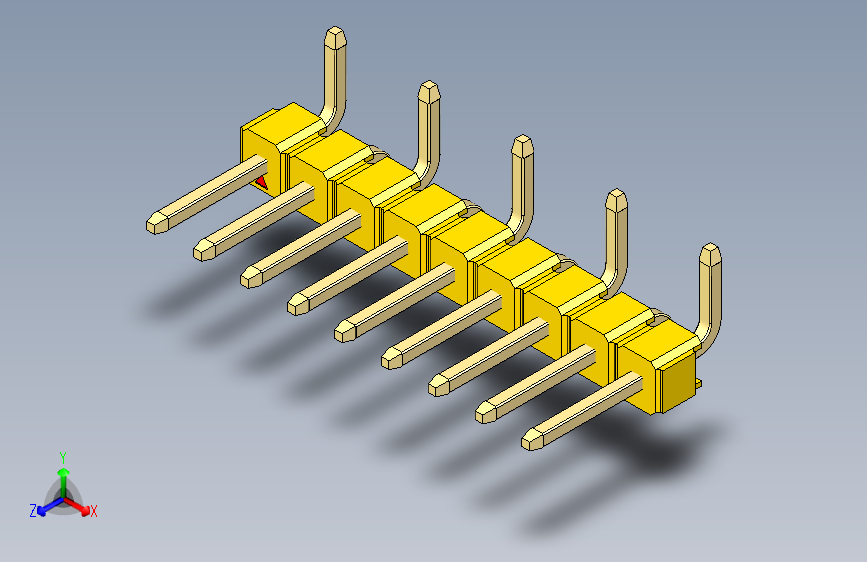 彩色公排针 100mil 2.54mm 系列-DS1022_yellow_09p_100mil_Type_SMT_R1_rev1.0 主视图