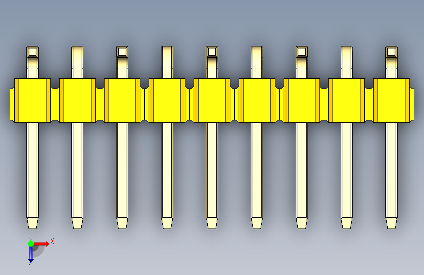 彩色公排针 100mil 2.54mm 系列-DS1022_yellow_09p_100mil_Type_SMT_R1_rev1.0 俯视图