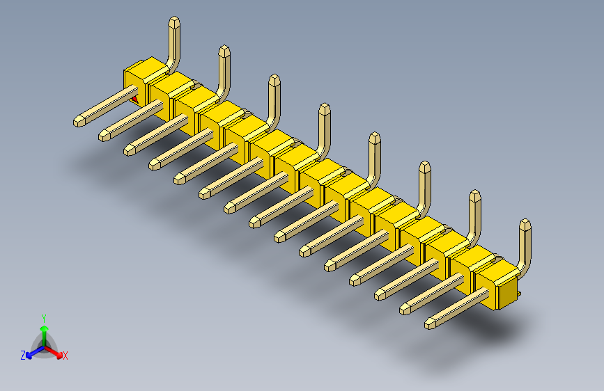 彩色公排针 100mil 2.54mm 系列-DS1022_yellow_15p_100mil_Type_SMT_R1_rev1.0 主视图