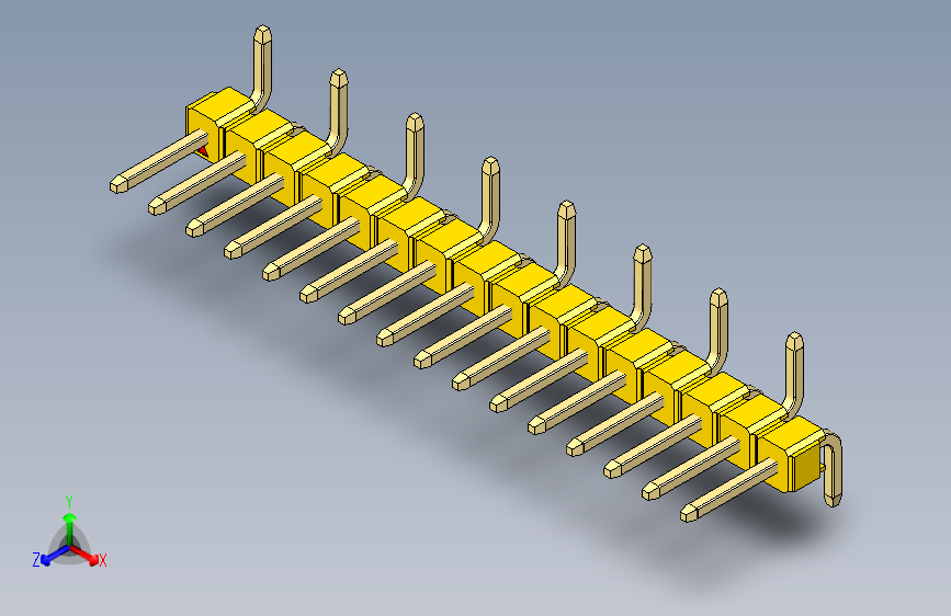 彩色公排针 100mil 2.54mm 系列-DS1022_yellow_16p_100mil_Type_SMT_R1_rev1.0 主视图