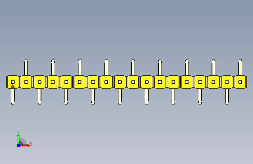 彩色公排针 100mil 2.54mm 系列-DS1022_yellow_18p_100mil_Type_SMT_R2_rev1.0 正面视图