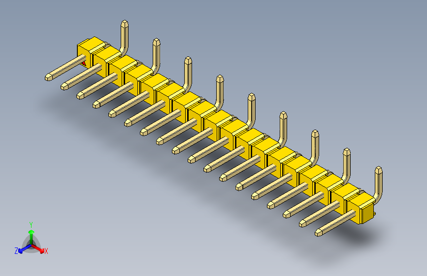 彩色公排针 100mil 2.54mm 系列-DS1022_yellow_18p_100mil_Type_SMT_R2_rev1.0 主视图
