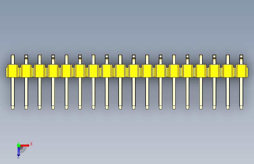 彩色公排针 100mil 2.54mm 系列-DS1022_yellow_18p_100mil_Type_SMT_R2_rev1.0 俯视图