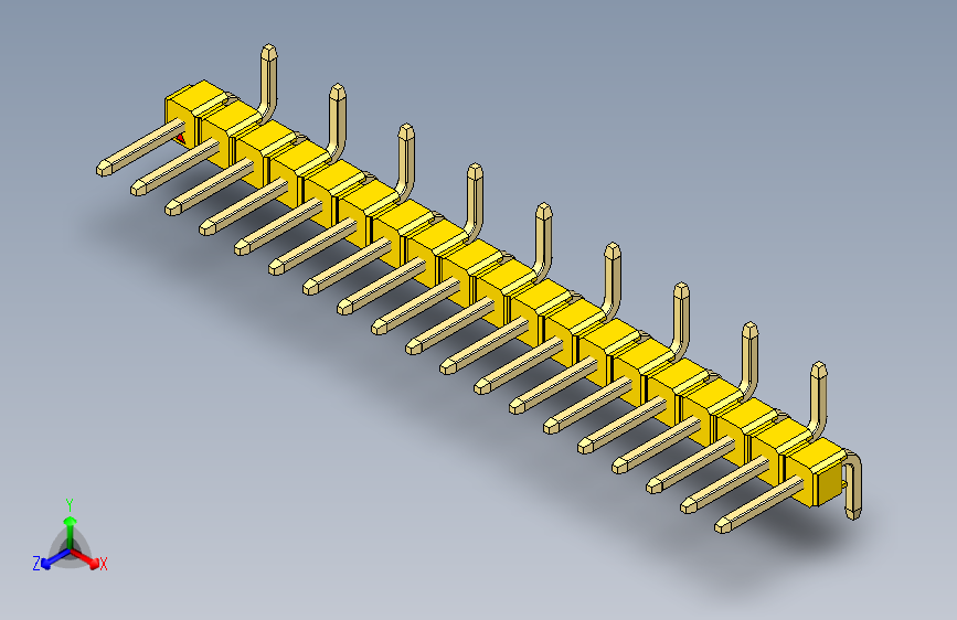 彩色公排针 100mil 2.54mm 系列-DS1022_yellow_19p_100mil_Type_SMT_R2_rev1.0 主视图
