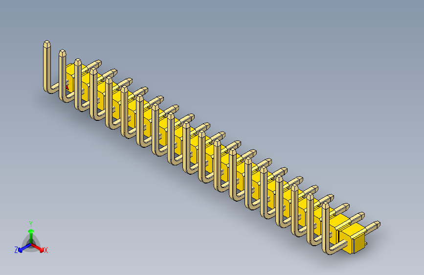 彩色公排针 100mil 2.54mm 系列-DS1022_yellow_19p_100mil_TypeU_rev1.0