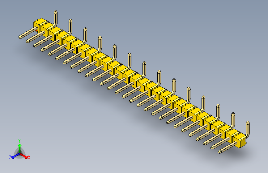 彩色公排针 100mil 2.54mm 系列-DS1022_yellow_28p_100mil_Type_SMT_R2_rev1.0 主视图