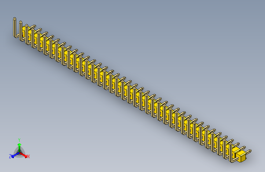 彩色公排针 100mil 2.54mm 系列-DS1022_yellow_37p_100mil_TypeU_rev1.0 主视图