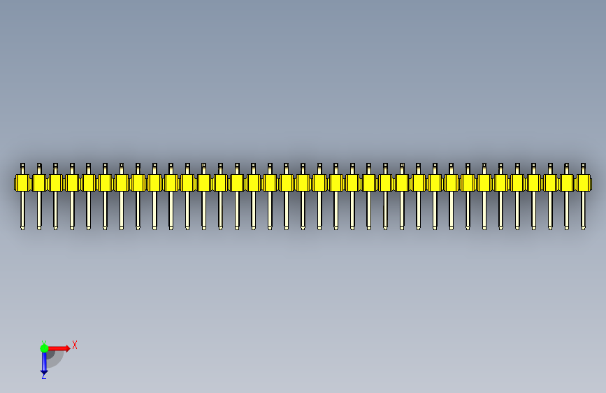 彩色公排针 100mil 2.54mm 系列-DS1022_yellow_70p_100mil_TypeSMT_rev1.0 俯视图