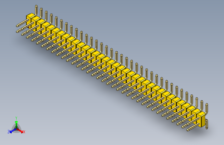 彩色公排针 100mil 2.54mm 系列-DS1022_yellow_70p_100mil_TypeSMT_rev1.0 主视图