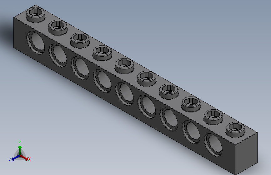 乐高机械组积木（横梁）-4211374 - 2730 Medium Stone Grey Technic Brick 1 x 10 with Holes