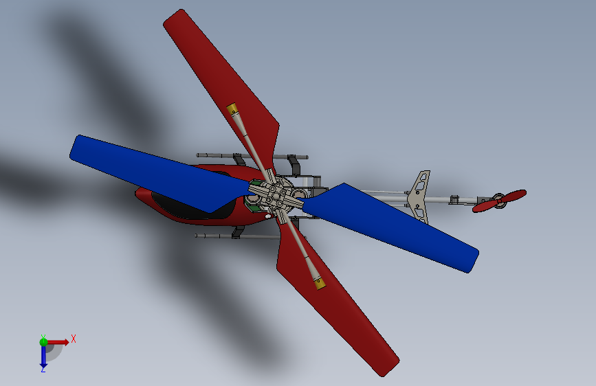 航模遥控直升飞机模型三维设计图纸 solidworks建模 (1) 俯视图