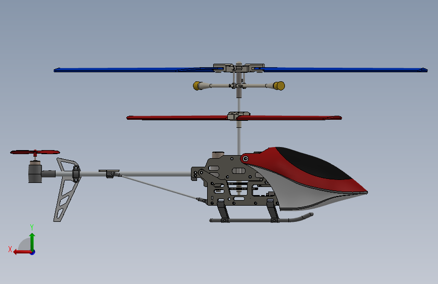 航模遥控直升飞机模型三维设计图纸 solidworks建模 (1) 背面视图