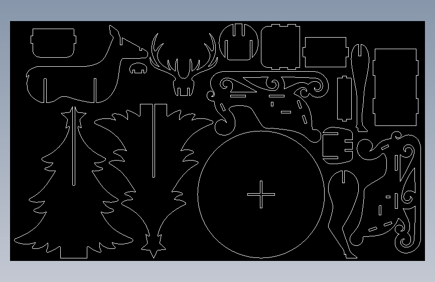 激光切割鹿、树和圣诞老人​​雪橇 3D 拼图模板