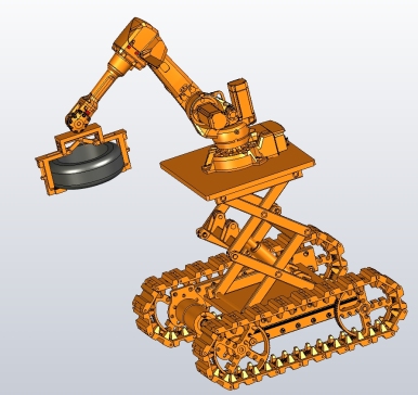双履带式带升降平台轮胎搬运机械手CAD+三维sw