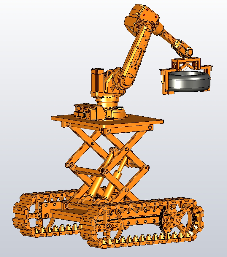 双履带式带升降平台轮胎搬运机械手CAD+三维sw 背面视图