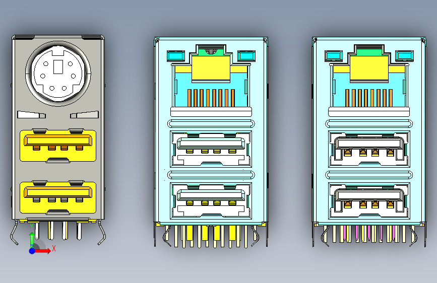 带PS2-局域网的双USB2.0-USB3.0 正面视图