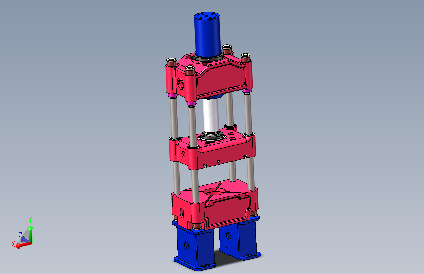 三梁四柱液压机-油压机三维模型SolidWorks