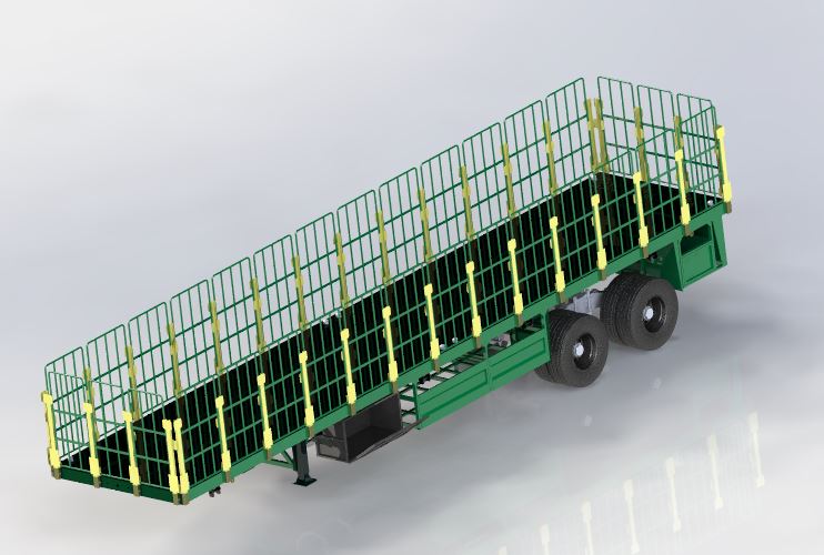 12.5米带转向架轴平板拖车3D数模图纸 STEP格式
