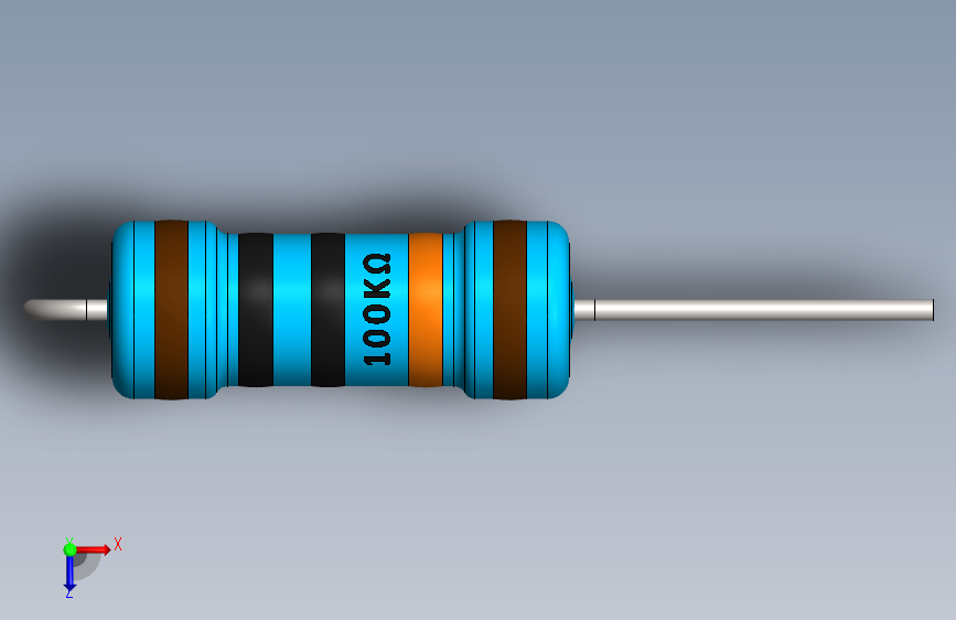 电容器 二极管 电阻器-Resistor Vertical 100K Ohm 1W 俯视图