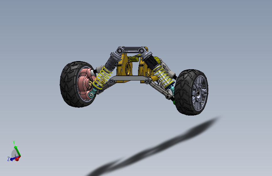 悬架系统（含轮胎 轮胎空气 弹簧 减震器 连杆）3D图纸 Solidworks设计