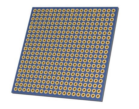 简单的双面PCB板原型50毫米x50毫米。孔直径为1毫米，孔距为2.54毫米。焊盘之间没有走线连接