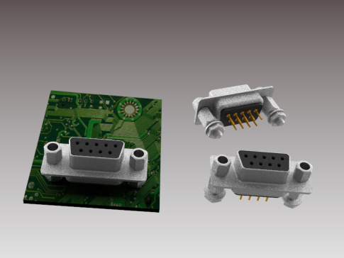 DSUB 9引脚PCB直通孔母连接器。带六角螺钉、垫片、螺母和垫圈，用于垂直安装在印刷电路板上