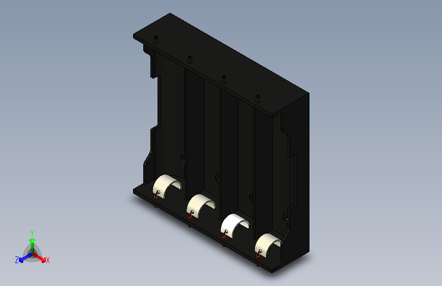 4 x 18650电池座。每个电池槽的单独导线，通常用于并联电池。带有M3（或#4）低头螺钉的安装支架孔。电池通过弹簧钢触点固定和接触
