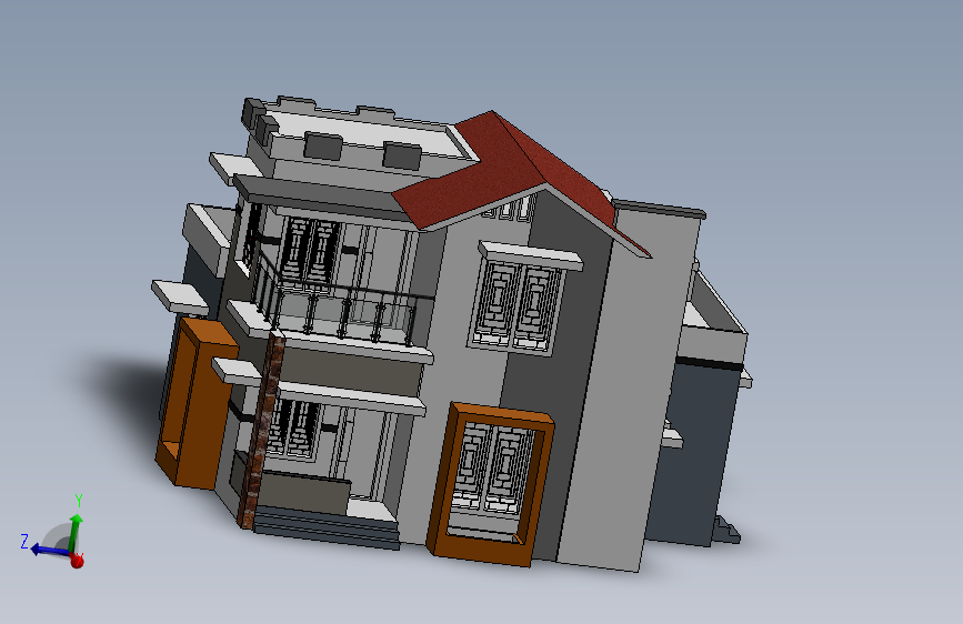 1550 SQ二层别墅结构模型3D图纸 Solidworks设计