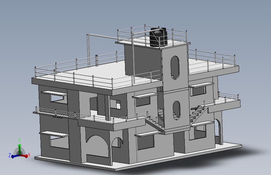 独栋二层别墅框架模型3D图纸 Solidworks设计
