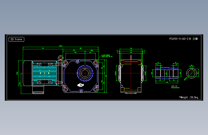 卧式电机PCH Lead box & Teminal box type 55Frame(2,2KW)