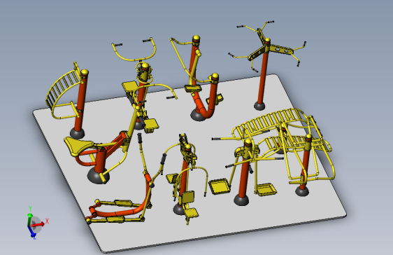 户外健身器材简易模型3D图纸集合 Solidworks设计 附STEP