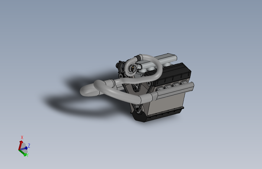 单涡轮V8发动机简易模型3D图纸+Solidworks设计
