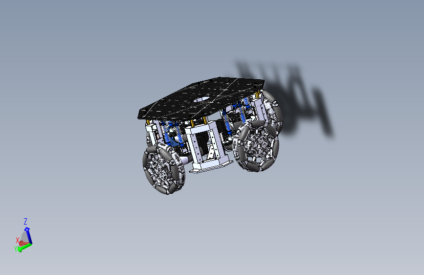 独立悬挂四轮全向轮小车底盘CAD+三维SW