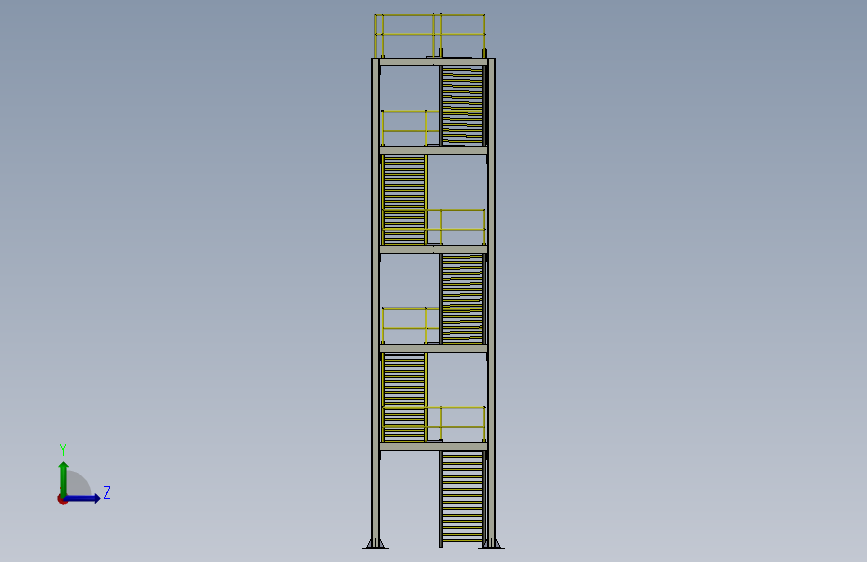emergency-stair紧急逃生钢结构楼梯3D图纸+Solidworks设计 左侧视图