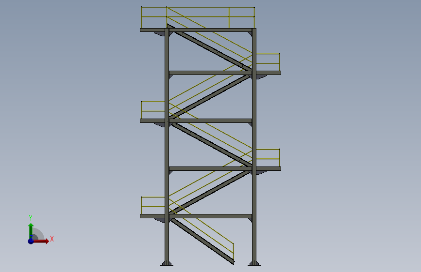 emergency-stair紧急逃生钢结构楼梯3D图纸+Solidworks设计 正面视图