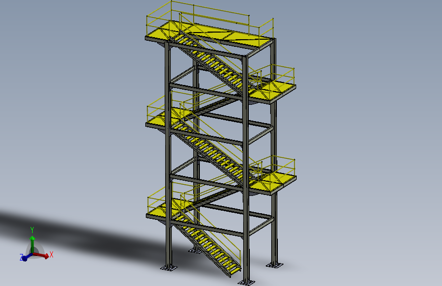 emergency-stair紧急逃生钢结构楼梯3D图纸+Solidworks设计