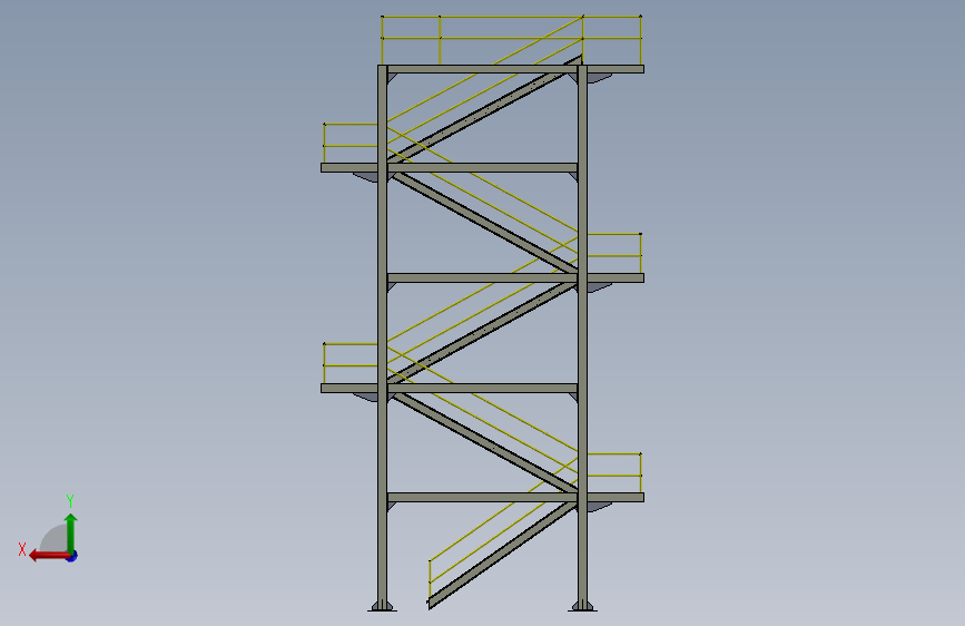 emergency-stair紧急逃生钢结构楼梯3D图纸+Solidworks设计 背面视图