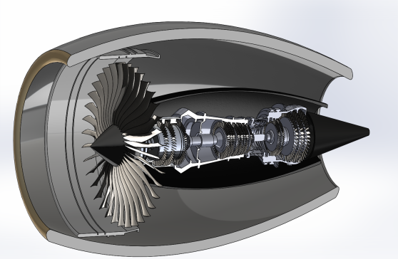 涡轮喷气发动机半剖结构模型3D图纸+Solidworks设计