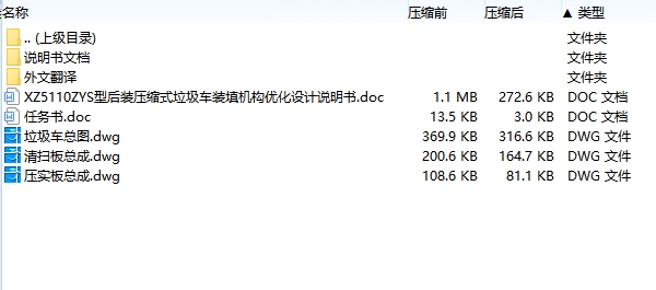 XZ5110ZYS型后装压缩式垃圾车装填机构优化设计含3张CAD图
