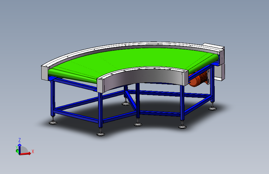 弯道皮带输送机3D数模图纸+Solidworks设计